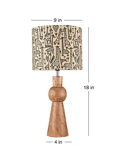 Image of Green Girgit Wooden Skirt Lamp with Multicolor Animal Print Shade