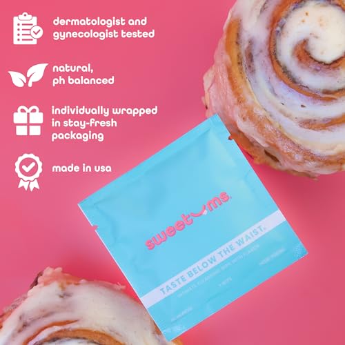 Image of Sweetums Feminine Wipes For Women, Individually Wrapped - pH Balanced Biodegradable Flavored Intimate Wipes - Cinnamon Bun, Pack of 10