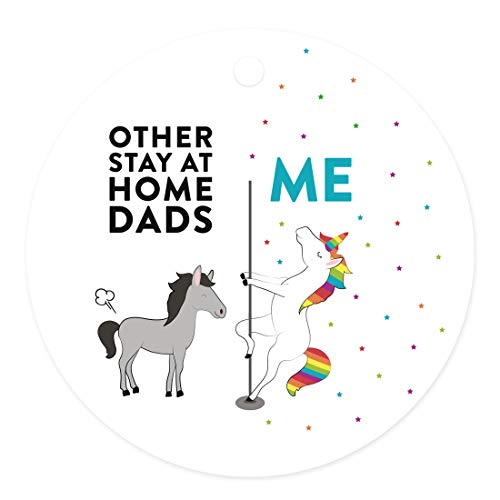 Andaz Press Funny Round Metal White Elephant Christmas Ornament Gag Gift, Other Stay at Home Dads Me, Horse Unicorn, 1-Pack, Christmas Birthday Gift Ideas Father Him, Includes Ribbon and Gift Bag