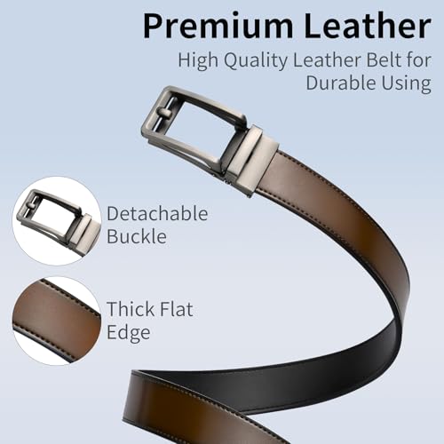 Men's Ratchet Belt, 1 3/8'' Genuine Leather Dress Belt, Adjustable for Gift, Dress and Casual, Trim to Fit3