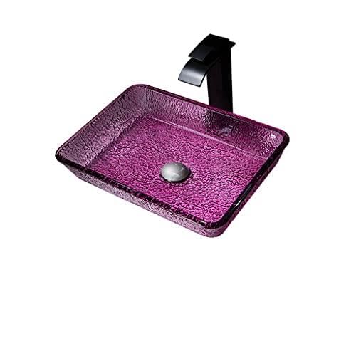 ASerZenith Bathroom Sink Vessel Bathroom Vessel Sink Toilet Rectangular Wash Basin Tempered Glass Wash Basin Hotel Art Countertop Sink Vessel Sink(E-Sink Set)