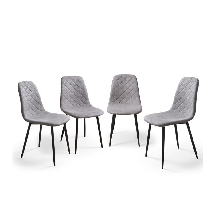 CAMBIATUSMUEBLES CTM® Pack 4 Sillas Comedor Suiz 45x54x86 cm – Tapizado Gris con Respaldo en Rombos y Patas Metálicas Negras, Diseño Moderno y Elegante para Cocina o Salón