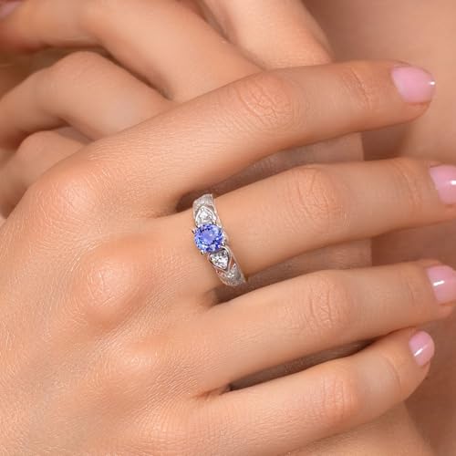 Gem Stone King 925 Sterling Silver Round 6MM Gemstone Birthstone Engagement Ring | Wedding Anniversary Promise Ring For Women | Available In Size 5, 6, 7, 8, 94