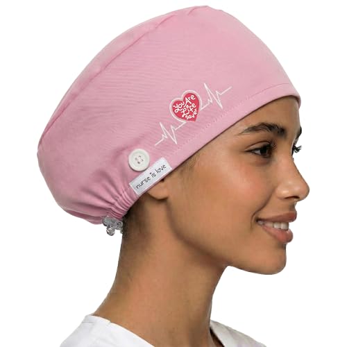 Nurse is Love Gorro Quirofano Mujer para Enfermeras y Sanitarios | Unisex - Gorro 100% Algodón Premium Suave y Transpirable para Largas Jornadas | Diseños Divertidos | Regalo Original - Liso Rosa