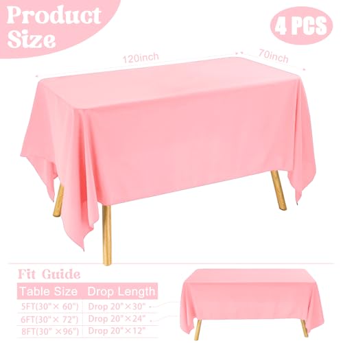 Image of 4 Pack Rectangle Tablecloth for 6 Foot Tables Washable Polyester Table Cover for Wedding Dining Table Parties Banquet(70x120 Pink)