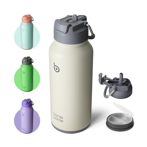 bottlebottle Edelstahl Trinkflasche 1L mit Strohhalm – Auslaufsichere Isolierflasche für Sport &...