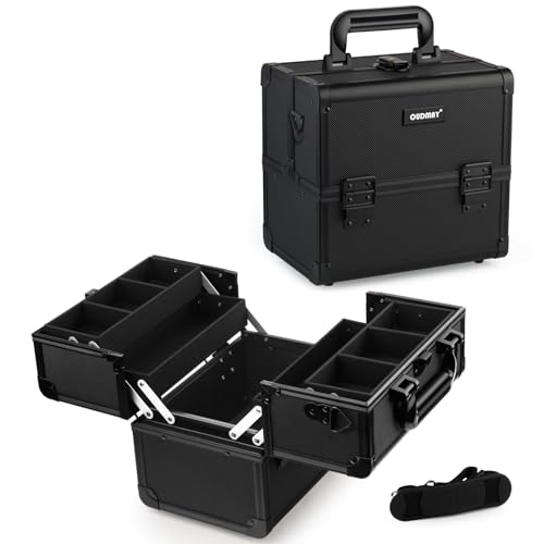 Makeup Case - Professional Portable Aluminum Cosmetics Storage Box With Locks and 2-Deck Folding...