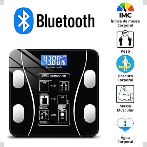 Balança Bioimpedância Digital Premium Com APP Inteligente - Vidro Preto (Contém Pilha) Glass Black C