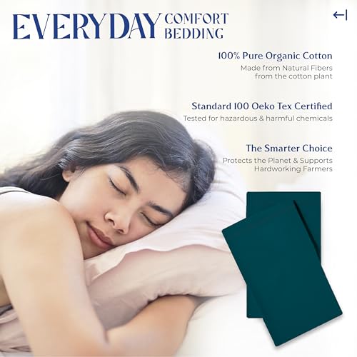 Image of Mayfair Linen Organic Cotton King Pillow Cases Set of 2 (21 inch x 40 inch), Teal