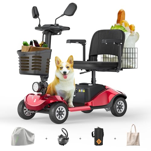 Paiseec Mobility Scooters for Seniors & Adults, Powered Mobility Scooters, 4 Wheel Foldable Mobility Scooter, All Terrain, LED Headlight & Dual Baskets for Outdoor, 350 lb Capacity, FDA Cleared (Red)