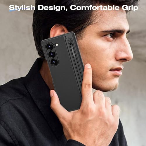 Image of Kapa Textured Grip S Pen Holder Hinge Protection Back Cover for Samsung Galaxy Z Fold6 / Fold 6 | with Kickstand & S Pen Slot Case (Black)