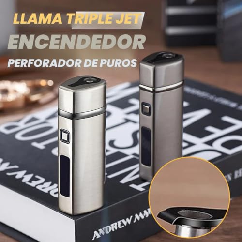 Encendedor de llama triple ajustable y resistente al viento con ventana de gas visible plata 3