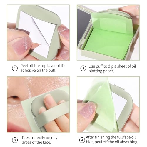 erinde oil blotting sheets for face with mirror and puff 300 sheets oil blotting paper for oily skin face oil absorbing sheet natural oil control film absorb excess oil makeup friendly