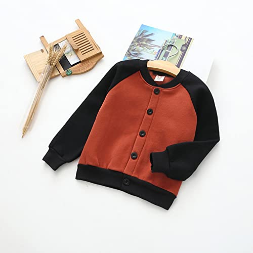 Kids Baseball Jacket Color Block Coat Fall Winter Fleece Vintage Outerwear Long Sleeve Warm Cardigan Jacket (BK2, 2-3 Years)2