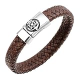 Lederarmband Für Herren, Hand-Woven Metall Edelstahl Dornschließe Einfache Geflochten Armreif Anker, Exklusive Manschettenknöpfe Schmuck Armband Zubehör Freund Paar Festival Geschenk Dunkelbraun