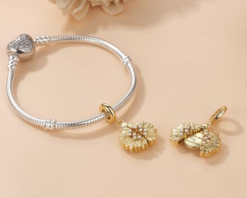 Sunflower Charm fit for Pandora Charms Bracelets Zircon Paved Gold Plated Charm Birthday Jewelry Gifts for Women2