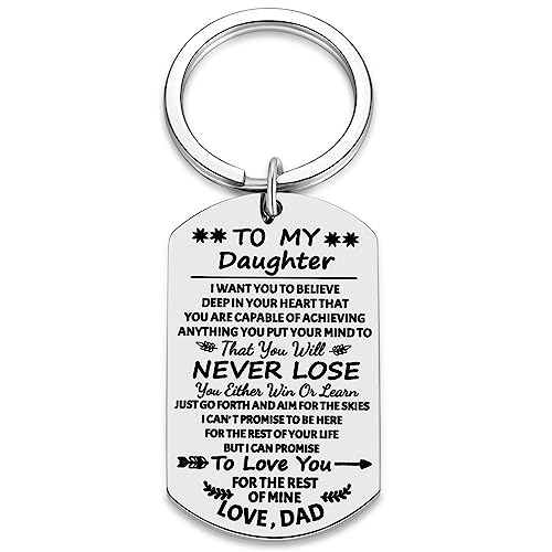 Image of Aesnefe To My Daughter Keychain With Inspirational Quotes - Gifts From Dad 'I Want You to Believe' - Keyring for Teen Girls, Christmas, Birthday, Graduation Idea, Silver