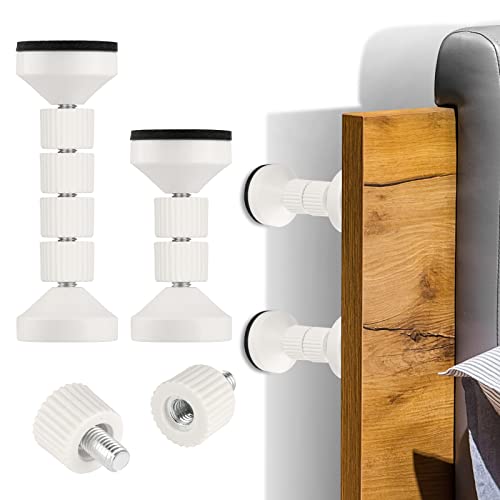 Adjustable Bed Frame Anti-Shake Tool,2Pcs Adjustment Threaded Headboard Fixer Bedside Telescopic Support Stabilizer For Wall No Damage Stopper For Closet Dressing Sideboard Sofas 1.77"-4.75" (White) #TOP30