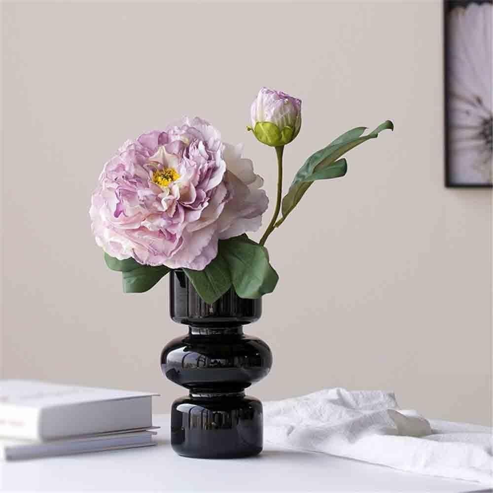 造花 紫 Guifei 牡丹 黒 ガラス 花瓶 リビングルーム 装飾 アレンジメント 中国 テーブル フェイクフラワー センターピー