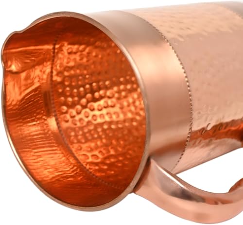 Image of KC Pure Copper Hammered Water Jug with Glass Set, 1500 ml Jug with 250 ml Glass, Lacquered Finish, Health Benefits Drinkware, 2 Piece Set