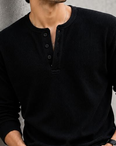 Image of AUSK Men's Henley Neck T-Shirt || Full Sleeve Ribbed Knit Textured T Shirt for Men || Regular Fit Casual Fashion Tshirt for Mens