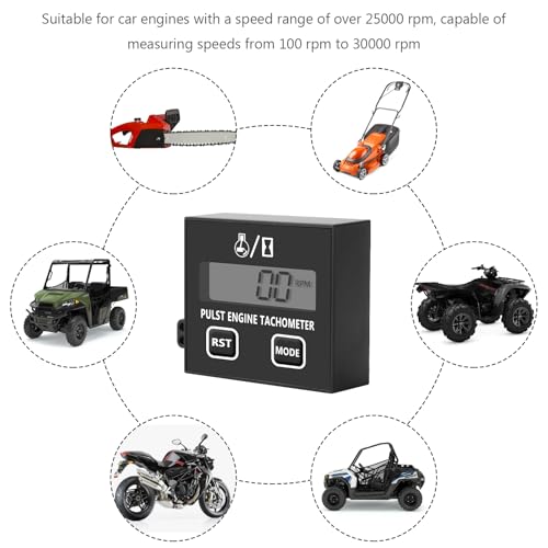 BORDEAG Digitaler Drehzahlmesser, Induktiver 2-Takt Tachometer mit Stundenzähler, für Motorrad, Schneefräse, Motocross, Rasenmäher, Generator, Kettensäge