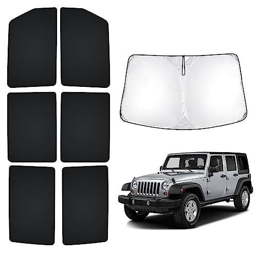 Image of T TGBROS Sunshade for 2007–2018 Jeep Wrangler JK Windshield Side Window Full Set Privacy Car Sun Shades Custom Fit Foldable Blocks UV Rays Keeps Your Vehicle Cool 7PCS