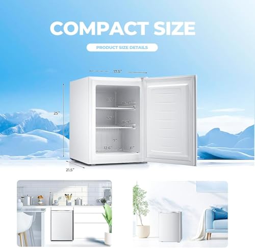 Image of Electactic 2.1 Cu.ft Small Freezer, Mini Upright Freezer with 7 Adjustable Thermostat, Removable Shelves, Reversible Single Door, for Bedroom /Home /Dorms /Apartment (White)