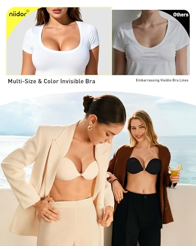 Image of Niidor Adhesive Bra Strapless Ultra Sticky Invisible Push up Silicone Bra Multiple Colors Sizes Reusable for Backless Dress
