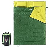 Naturehike Double Sleeping Bag for Adults & Kids with 2 Pillows, Lightweight Waterproof 2 Person Camping Sleeping Bag for Backpacking, Hiking, Outdoor, 3 Season with Compression Sack - Green/Yellow