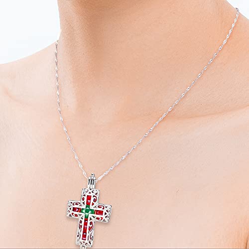 Aliluya 925 Sterling Silver Cross Necklace For Women, Dainty 3D Cross Necklace Faith Jewelry, Chain With Cross 18 Inch, Red And Green Agate Cross Necklace For Girls, Cross Pendant Necklaces For Women #TOP1