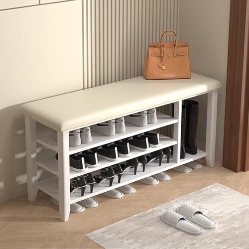 Zapatero ahorrador de espacio, zapatero de madera de 3 niveles con cojín de cuero sintético, banco de almacenamiento para entrada, pasillo, sala de estar y dormitorio, mueble organizador par