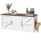 MAHANCRIS Cat Litter Box Enclosure for 2 Cats, 47.2" Hidden Cat Litter Box Furniture with Double Rooms, Wooden Litter Box Furniture, Indoor Cats House, Cat Washroom Furniture, White CWZW2201