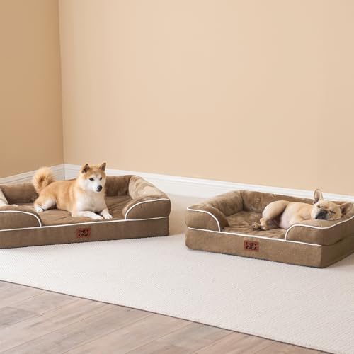 EHEYCIGA Orthopädisches Hundebett Grosse Hunde, 112x81cm, Memory Foam Hundekorb XL, Waschbar Hundesofa Wasserdicht rutschfest, Hundecouch mit Hohem Rand, Kamel