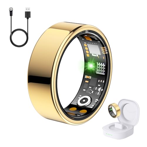 Image of Health Tracker Ring, Smart Health Ring for Women Men with Heart Rate, Blood Oxygen, Sleep Monitor, Steps,Calories, No Subscription Fee, IP68 Waterproof Smart Ring for iPhone & Android (Gold, 14#).