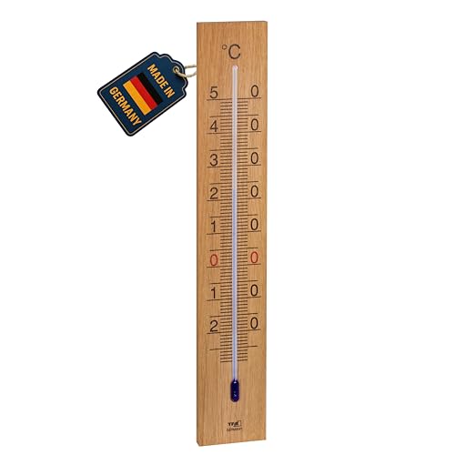TFA Dostmann Analoges Innen Außen Thermometer aus Eichenholz, 12.1059.01, 27,40 cm groß, Gartenthermometer, Thermometer für Haus und Zimmer, zum...