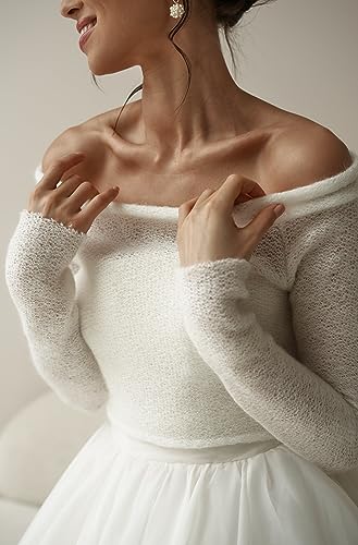 Bridal bolero, sweater for wedding dress, mohair jumper, ivory knitted sweater, cozy pullover for bride, wedding pullover, ivory bridal sweater, warm wedding shawl, bridal top2