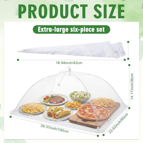 Hushee 6 Pcs 40 x 24 Inch Extra Large Food Covers for Outside Mesh Reusable and Collapsible Food Nets Pop up Umbrella Screen Tents for Outside Picnic BBQ Camping Party Supplies by Hushee - Image 3