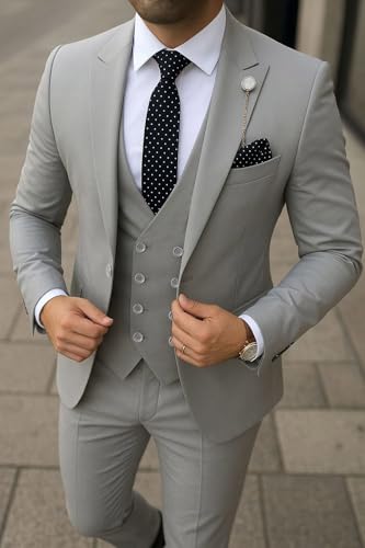 MoranX Men's Suits Regular Fit 3 Pieces Double Breasted Formal Business Tuxedos Blazer Vest Pants for Wedding Grooms2