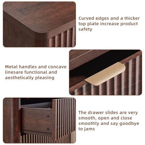 Image of LEYAOYAO Fluted 6 Drawers Dresser for Bedroom, 42 inch Tall Modern Chest of Drawers with Metal Handle, Curved Profile Design,Walnut Wood Drawer Organizer for Bedroom, Living Room, Hallway, Entryway