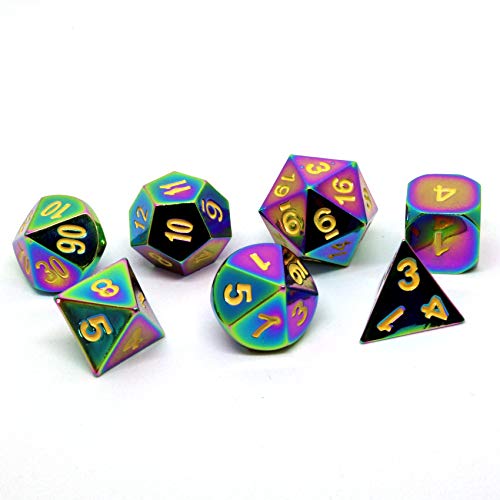 Darksilver Forge Rainbow Metal D&D Dice Set for Pathfinder, RPGs - Prismatic, Chromatic Dice for Dungeons & Dragons (DND)