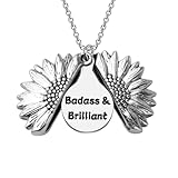 LQRI Funny Badass Gift Badass & Brilliant Necklace Sunflower Necklace Badass Jewelry Inspirational Gift Friendship Gift
