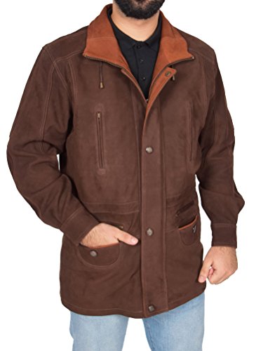 Parka en cuir véritable Nubuck Henry veste marron 3/4 homme taille XL chaude
