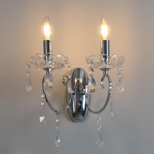 Applique a 2 bracci in cristallo barocco con ciondoli, colore: argento