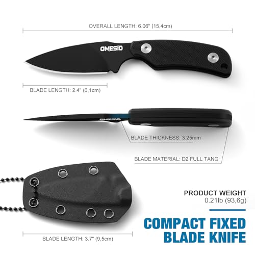 Omesio Neck Knife Messer, hergestellt aus D2 Stahl, Kleines feststehendes Messer G10 Griff Full Tang mit einer Kydex-Scheide und hat eine Klingenlänge von 7,6 cm, 42a-konform – Bild 6