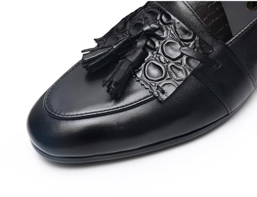 Santimon Men's Genuine Leather Tassel Loafers - Slip-On Dress Shoes for Casual, Business, Wedding & Prom - Modern Penny Loafers for Suits & Tuxedos3