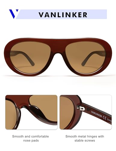 Image of VANLINKER Oversized Retro Aviator Sunglasses for Women Men Chic 70s Vintage Style Trendy 2026 Chunky Sun Glasses VL9865