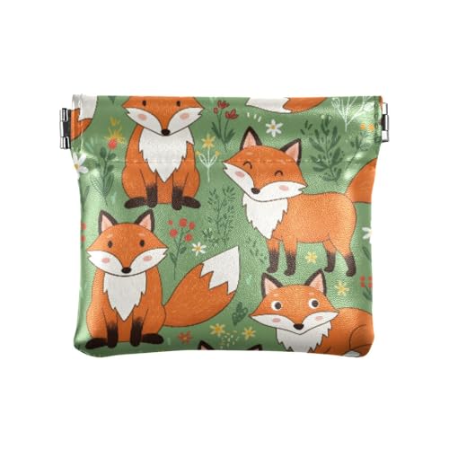 Cute Cartoon Foxes Coin Purse Leather Pouch Change Purse, Squeeze Coin Pouch for Cards, Keys & Lipsticks, Unisex