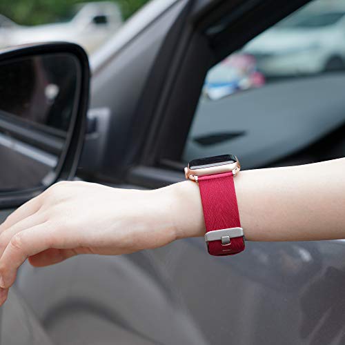 Moonooda Canvas Band Compatible With Apple Watch Bands 42Mm 44Mm, Men Women Cloth Belt Soft Woven Fabric Sports Dressy Strap Compatible For Apple Watch Series Se 6 5 4 44Mm, Series 3 2 1 42Mm, Dark Red #TOP4