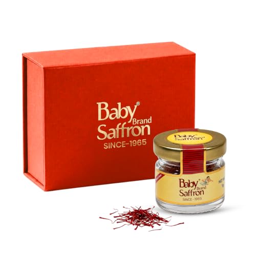 Image of Baby Brand Saffron Original Mongra Kesar /Keshar Premium Filament Gift Box With Glass Jar | Handpicked, Grade 1 ISO 3632 Tested | For Celebrations, Festive, Corporate Gifting | 1gm, Pack Of 1 (Red)